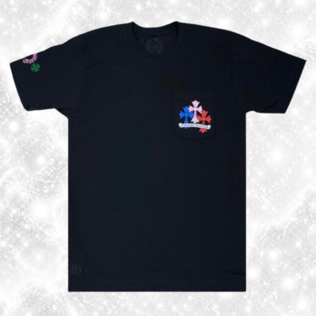 BLACK MULTICOLOR CROSS TEE